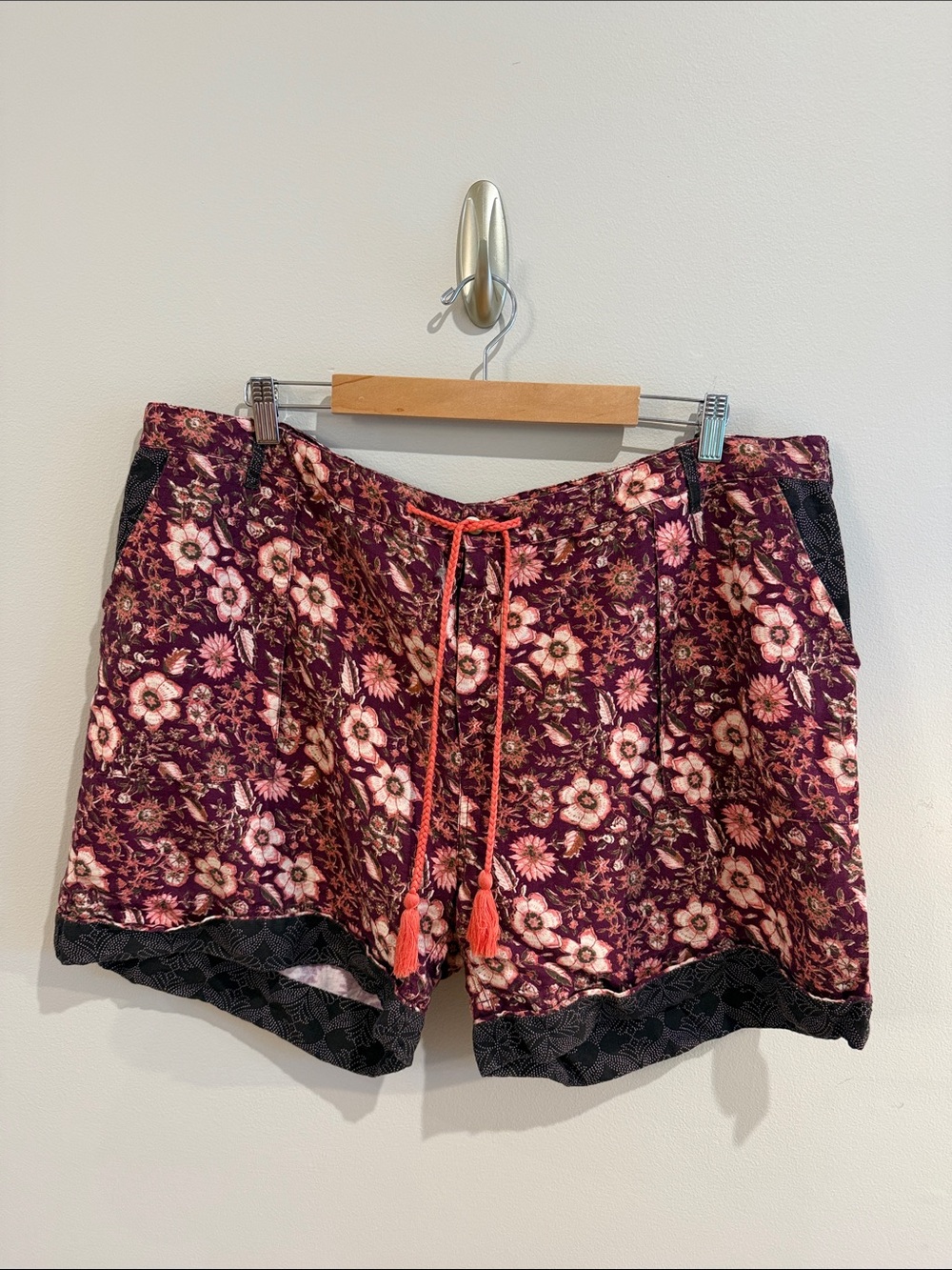 Sundance Floral Print Shorts with Tassel Tie - Burgundy Pink
